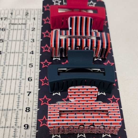 Nicole Miller Patriotic Red, White & Blue Hair Claw Clips Set of 4 - Picture 4 of 6